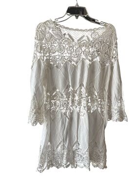 Off White Crochet-Style Beach Swim Cover-up Tunic Women’s Size L
